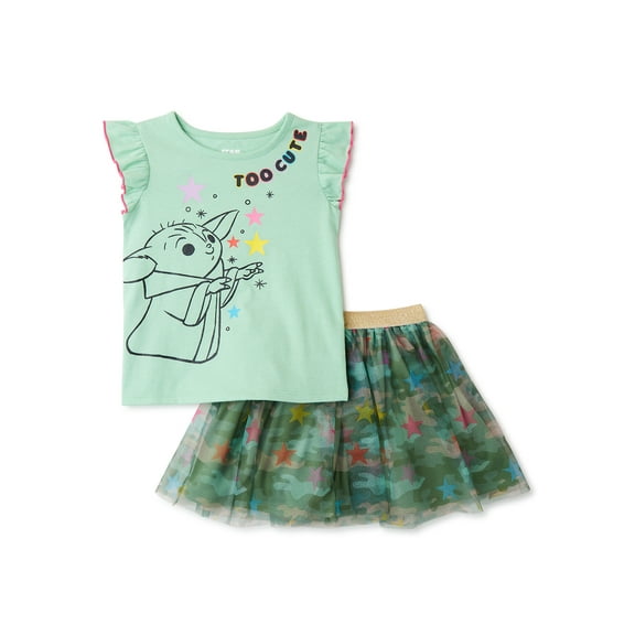 Star Wars The Mandalorian Baby Yoda Girls T-Shirt and Skirt, 2-Piece Outfit Set, Sizes 12M-5T