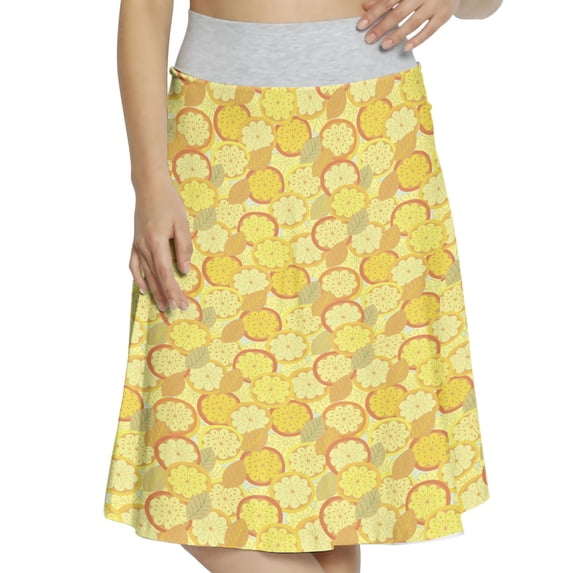 Women's Yellow and Brown Citrus Fruit Lemon A-line Printed Skirt Casual Wear, XL, Yellow Pale Brown Khaki, by Ambesonne