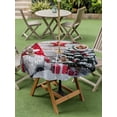thumbnail image 3 of Outdoor Tablecloth with Umbrella Hole and Zipper, Christmas Gnomes Round Table Cloth 60 Inch Waterproof Tablecloth, Winter Farmhouse Xmas Balls Tree Picnic Table Cover for Patio Camping, 3 of 7