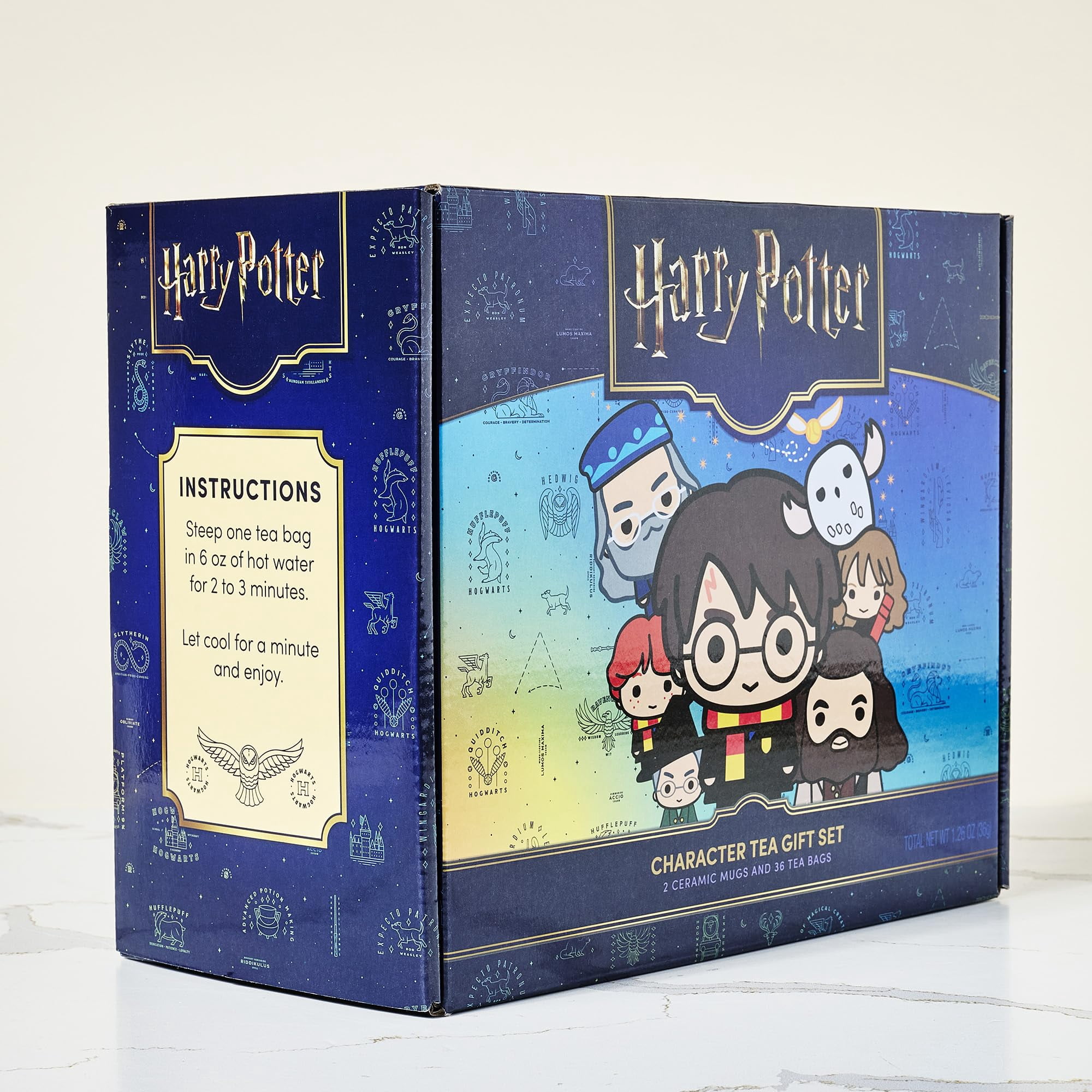 Thoughtfully HARRY POTTER Character Tea Assortment Gift Set, Includes a Pair of Cauldron Mugs and 36 Black and Green Tea Bags in 9 Flavors