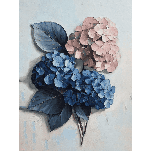 Blue and Pink Hydrangea Floral Canvas Painting,Suitable for Living Room,Bedroom,Bathroom,Office,and Hallway Decoration.