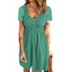 thumbnail image 3 of Vestido con botones delanteros y cuello en V, vestido delantero con botones de cintura alta y manga corta para mujer, primavera, verano, verde lago, XXL, 3 of 6