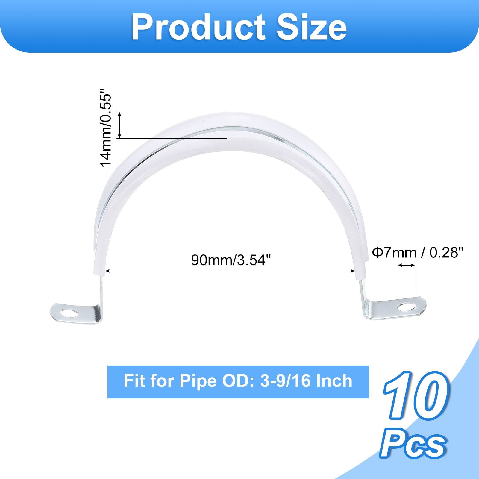 10 Pcs 3-9/16 Inch Rigid Pipe Strap,  2 Holes U Bracket Cable Clamp Hanger