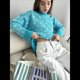 thumbnail image 4 of Suéter de Larga para Mujer, Suéteres Cortos de Gran Tamaño de Otoño, Tops de Punto con Cuello Redondo y Estampado de Velero Informal Lago Azul L, 4 of 7