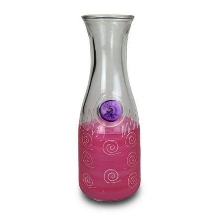 

Crafted Creations Pink Curl and Dot Hand Painted Beverage Carafe 34 oz.