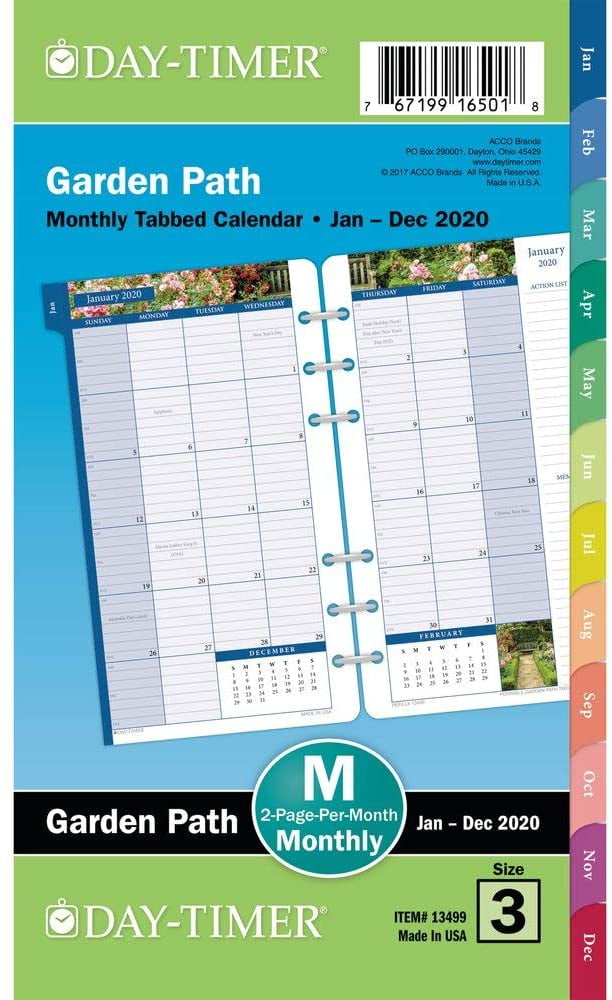 DayTimer Refill 2020, 33/4" x 63/4", Portable Size 3, Two Pages Per