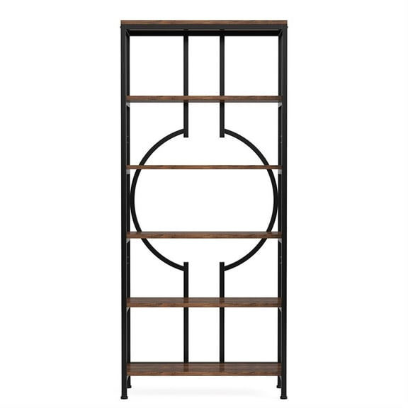 Demi Bonn 6 Tier Bookshelf, Wood and Metal Bookcase Storage Organizer, 70" Tall Display Standing Shelf Unit for Bedroom, Living Room, Brown
