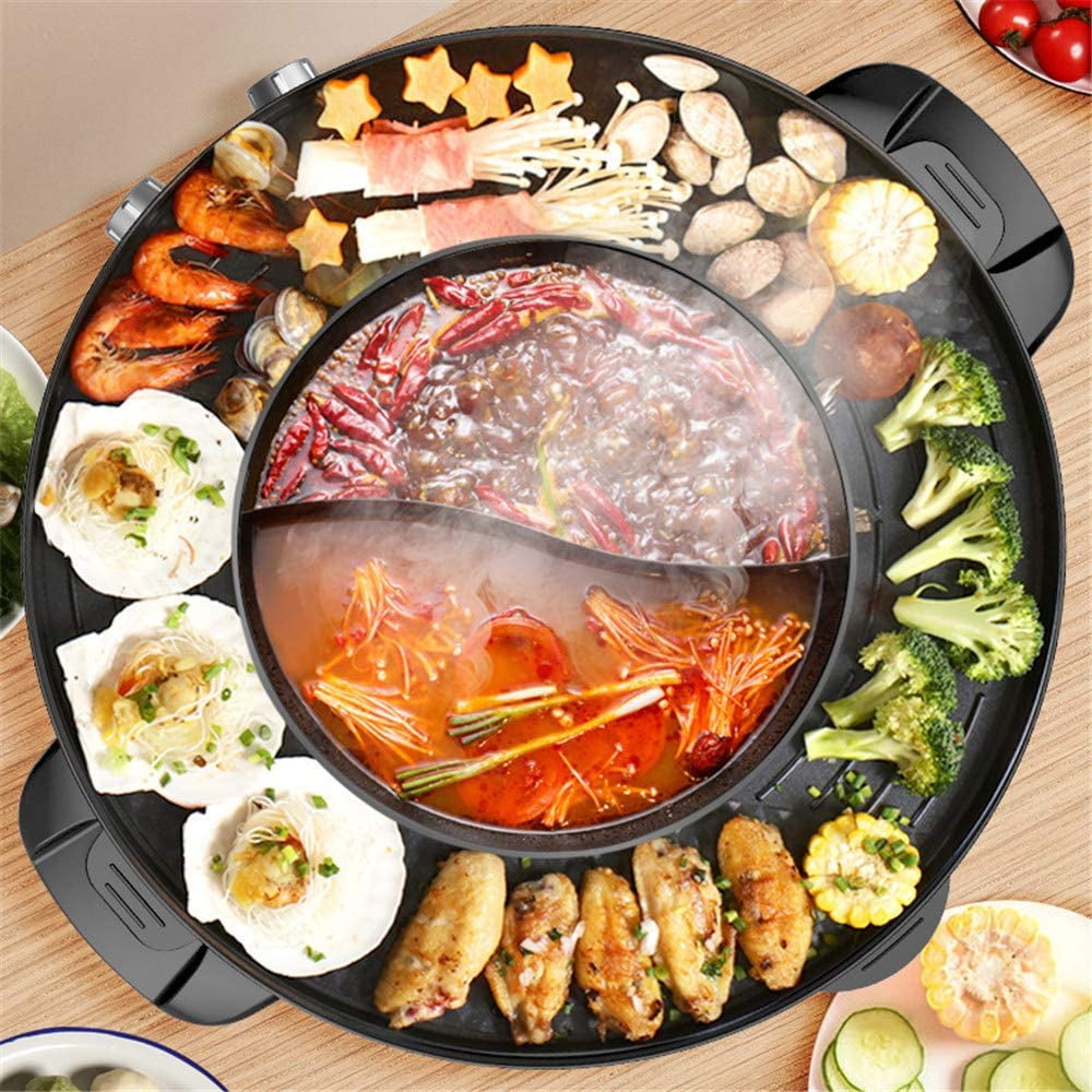 Kafen Pot De Barbecue électrique，Coréen Barbecue Hot Pot Double Pot Pot De Cuisson Intégré Hot Pot Électrique Barbecue Électrique Moule De Cuisson 