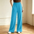 thumbnail image 5 of Cagogo Women Plus Size Wide Leg Elastic Waist Lounge Pant with Pockets Casual Solid Loose Long Trousers Travel Work Loungewear Fall Outfits Winter Clothes, Blue XL, 5 of 7