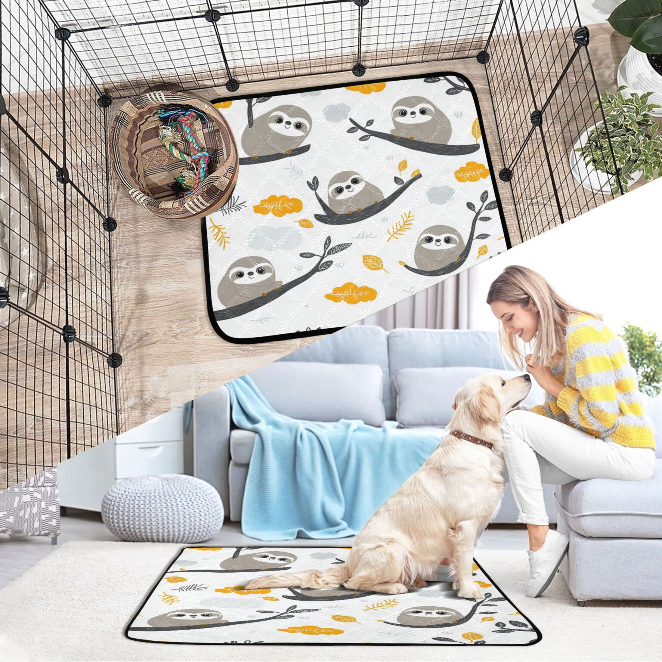 Qxltty Cute Sloth Patterns Lying on A Branch Cat litter Pads Pet Set of 3 Diaper Mats Center Anti-leakage Layer Absorbent Soft and Comfortable