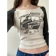 thumbnail image 6 of Yunliwuli Women Long Sleeve Short T-Shirts Letter Vintage Print Boat Neck Shirts Spring Fall Slim Fit Tops Streetwear, 6 of 10