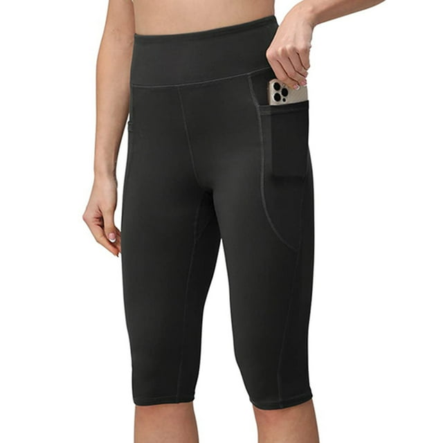 Gibobby Shorts Gym Mujer Leggings Capris hasta la rodilla para mujer para ejercicio de yoga informal Capris con bolsillos(Negro, S)