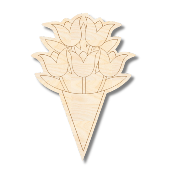 Unfinished Wood Etched Flower Bouquet Shape | Paint By Line Crafts 8" / 1/8"