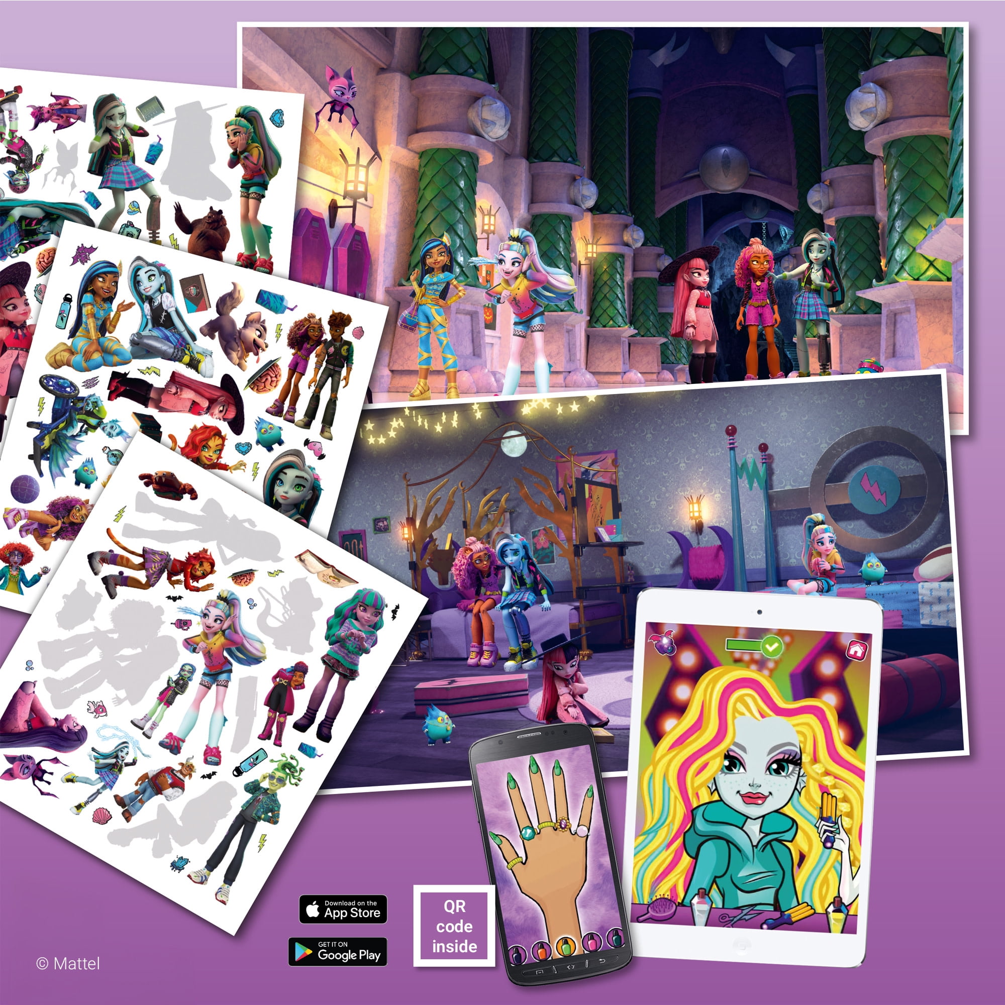 book 'n' app: Panorama Sticker Book - Monster High - Mix & Match Stickers On Double-Page Spreads, Characters & Fashion, Spooky School Scenes, Kids 4+