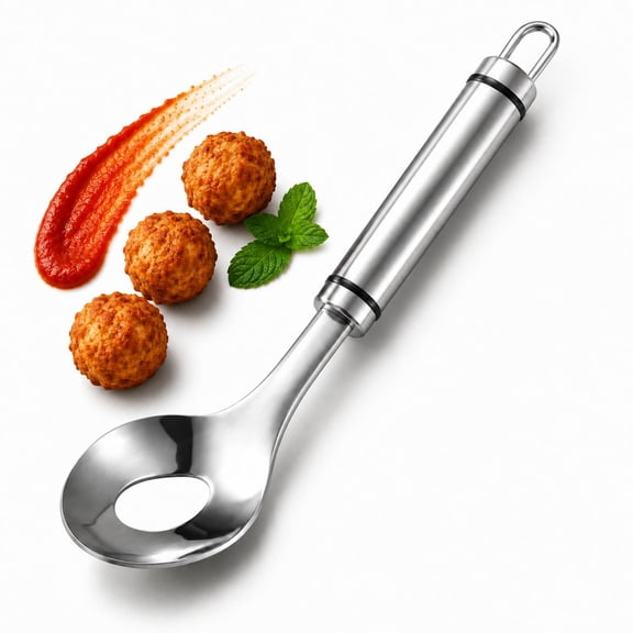 Meatball Maker Spoon Set, Stainless Steel 2 Piece with Auxiliary Scraper for Non Stick Kitchen Use