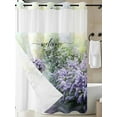 thumbnail image 3 of No Hook Shower Curtain with Snap-in Liner, Purple Lavender Waterproof Fabric Bathroom Curtains, Green Leaves Bike Spring Botanical Bath Curtains & Mesh Top Window 72"x96" Extra Long, 3 of 9