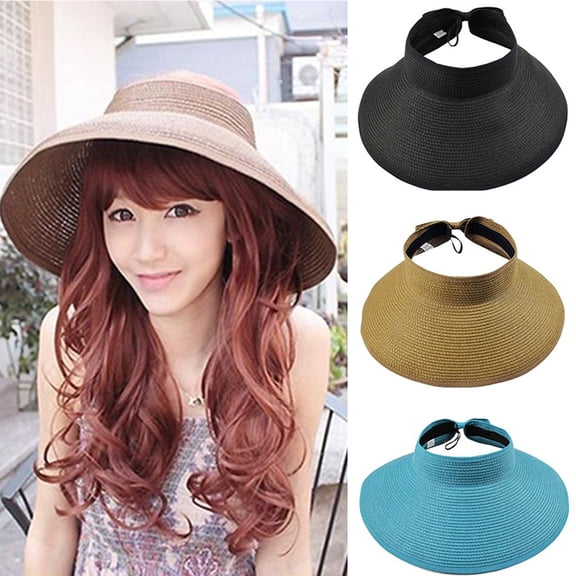 D-GROEE Women Sun Visors Wide Brim Foldable Packable Roll Up Beach Hat Straw Visor Sun Hats