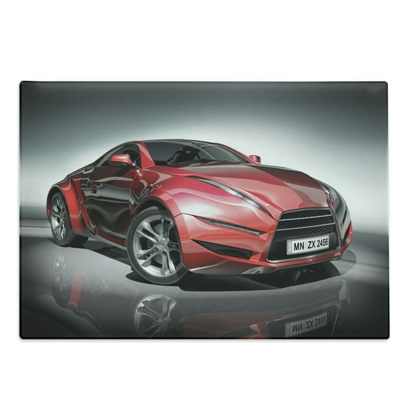 Cars Cutting Board, Modern Era Sports Car Designed for Spirited Performance and Fast Speed Racing Print, Decorative Tempered Glass Cutting and Serving Board, Large Size, Grey Red, by Ambesonne