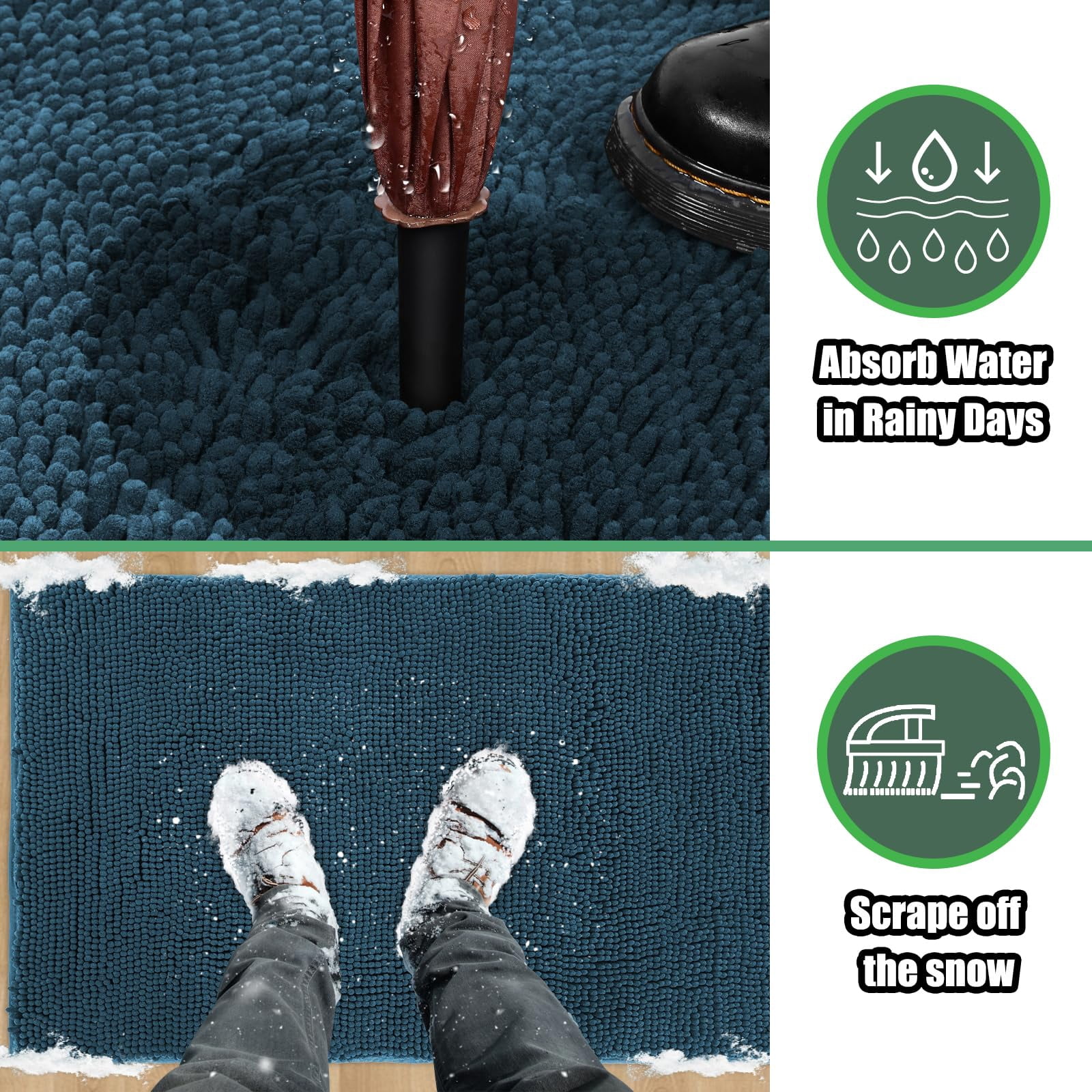 HAKUNA Chenille Absorbent Outdoor Doormat 48" x 30", Washable Muddy Door Mats for Dog Non Slip Indoor Doormat Dog Mat for Muddy Paw Front Inside Doormats for Entryway Atlantic Blue