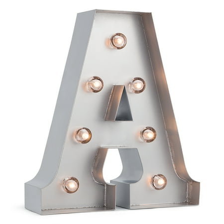 Lighted Metal Numbers Fantado Silver Marquee Light Letter 'A' LED Metal Sign (8 Inch, Battery Operated w/ Timer) by PaperLanternStore ()
