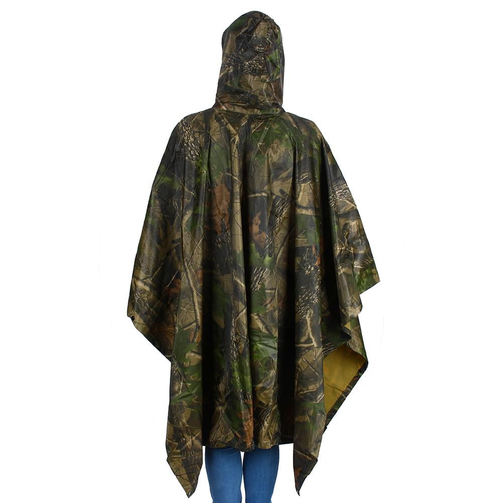 Rain Poncho Camouflage Hunting Fishing Lightweight Slicker Ripstop Rainwear 