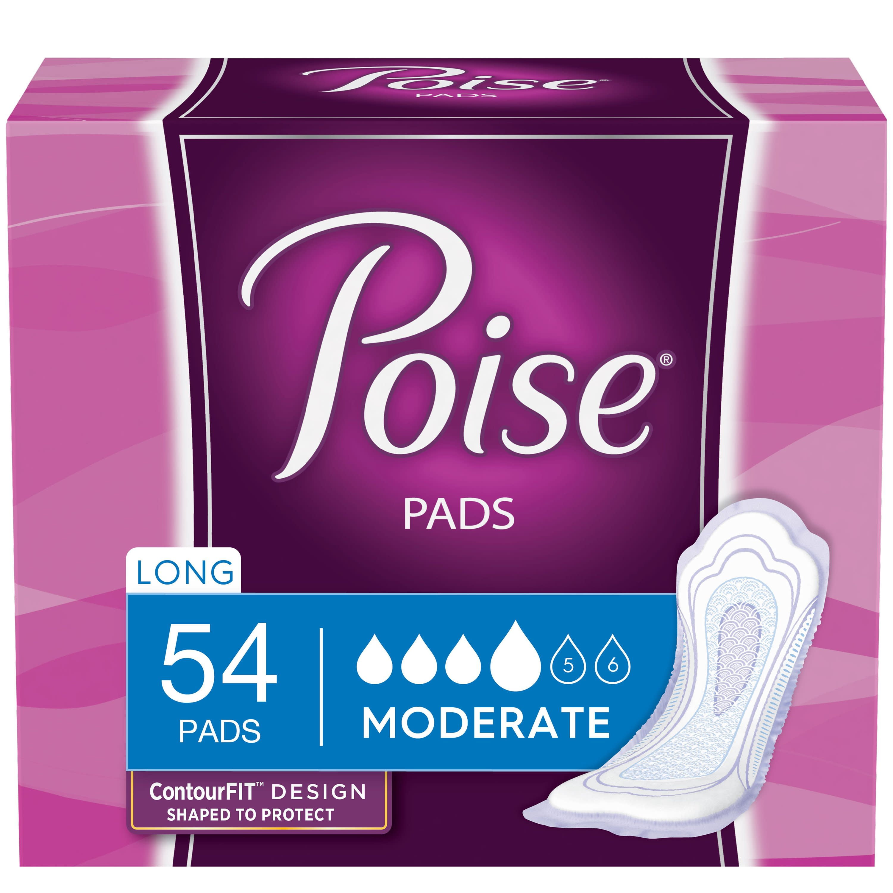 Poise Incontinence Pads Moderate Absorbency Long 54 Count 2 Cases 7506