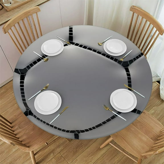 Soccer Sports Ball Round Tablecloth with Elastic Edge Design Table Cover Waterproof Table Cloth for Christmas, Small