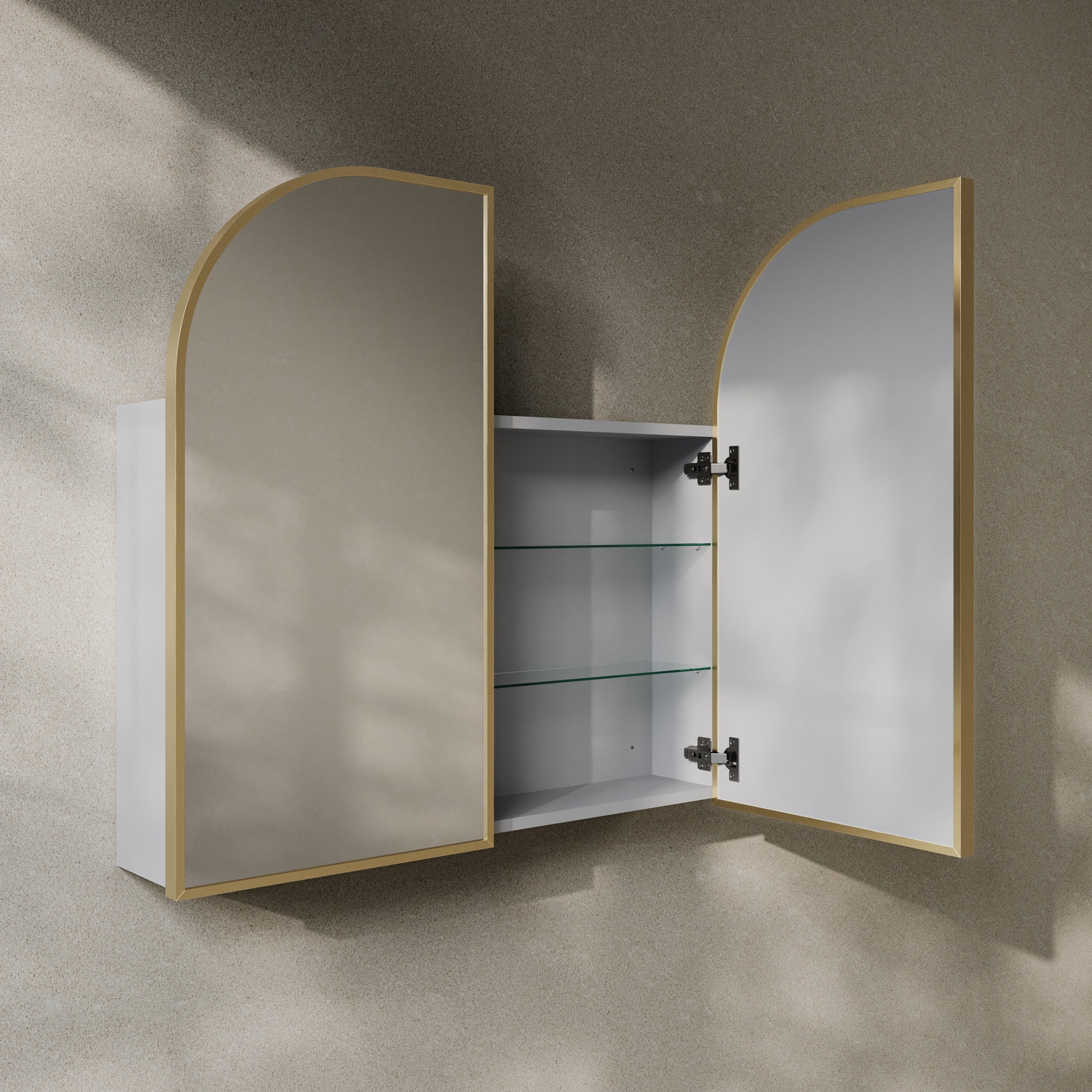 Porte 32 x 31 Arched Recessed/Wall Mount Medicine Cabinet with Mirror in Gold