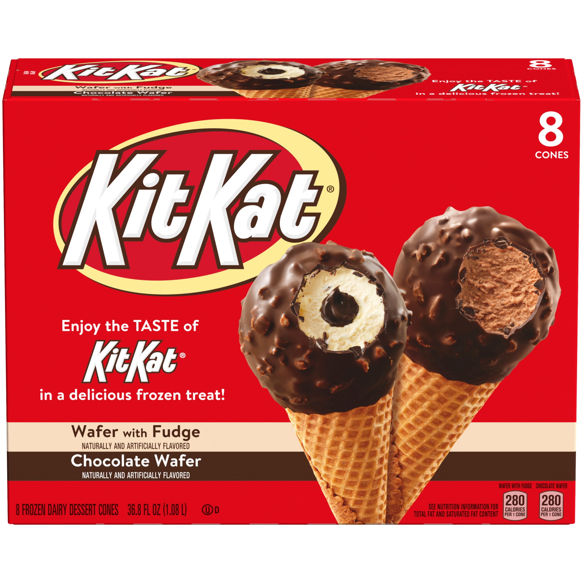 Kit Kat Frozen Dairy Dessert Ice Cream Cone Variety Pack Novelties, 8 Ct