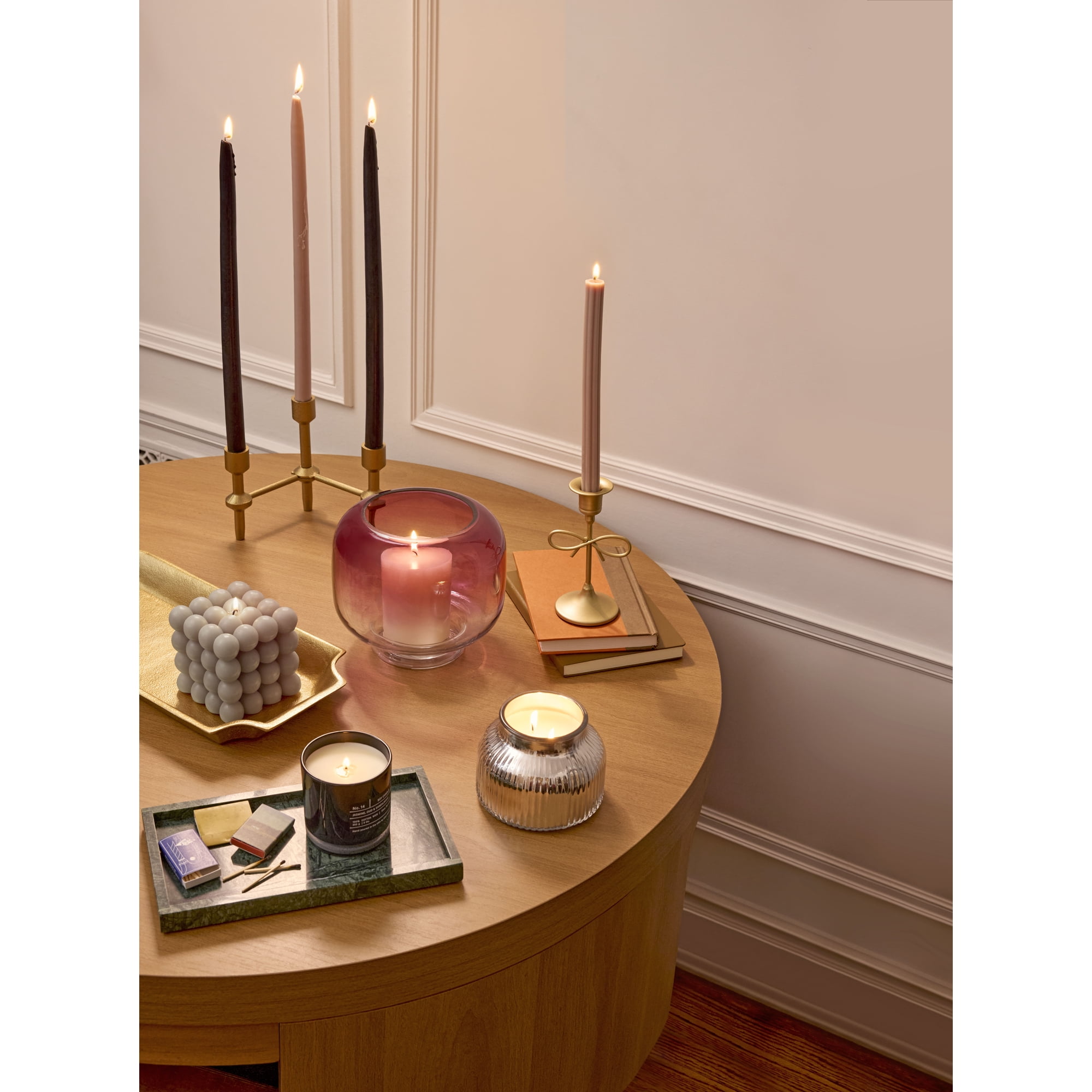 Home Decor Collection Sterling & Noble Home Gold Metal 5.91" Indoor Tabletop Taper Candleholder with Bow Accent