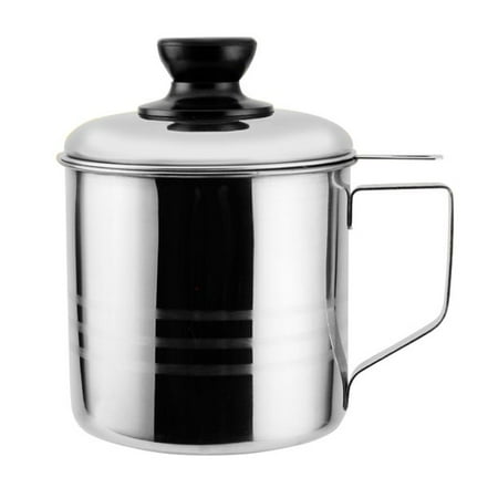 

Home Grease Container with Strainer Stainless Steel Oil Storage Can Strainer with Lid Silver