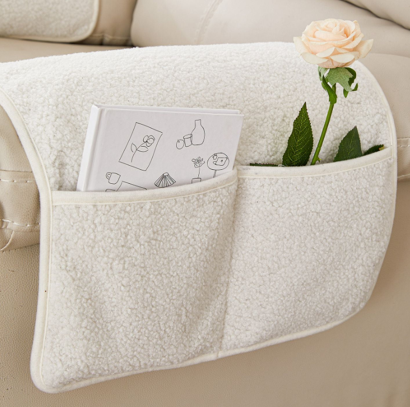 Garayma 3 Pcs Recliner Covers Armrest Covers with Storage Pockets Headrest Cover Armchair Slipcovers Sofa Recliner Protector White