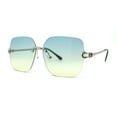 thumbnail image 2 of Womens Jewel Buckle Hinge Arm Rimless Butterfly Sunglasses Silver Blue Yellow, 2 of 5