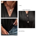 thumbnail image 5 of Sarapandan Button Short Sleeve Top V Neck Drop Shoulder Loose Casual Soft Women Button Summer T Shirt Black L, 5 of 6