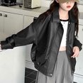 thumbnail image 5 of larppty Boys Girls Leather Jacket Teen Lapel Collar Zip up Biker Coats Trendy Oversized Lightweight Outerwear Tops for Kids (Black,7-8 Years), 5 of 7