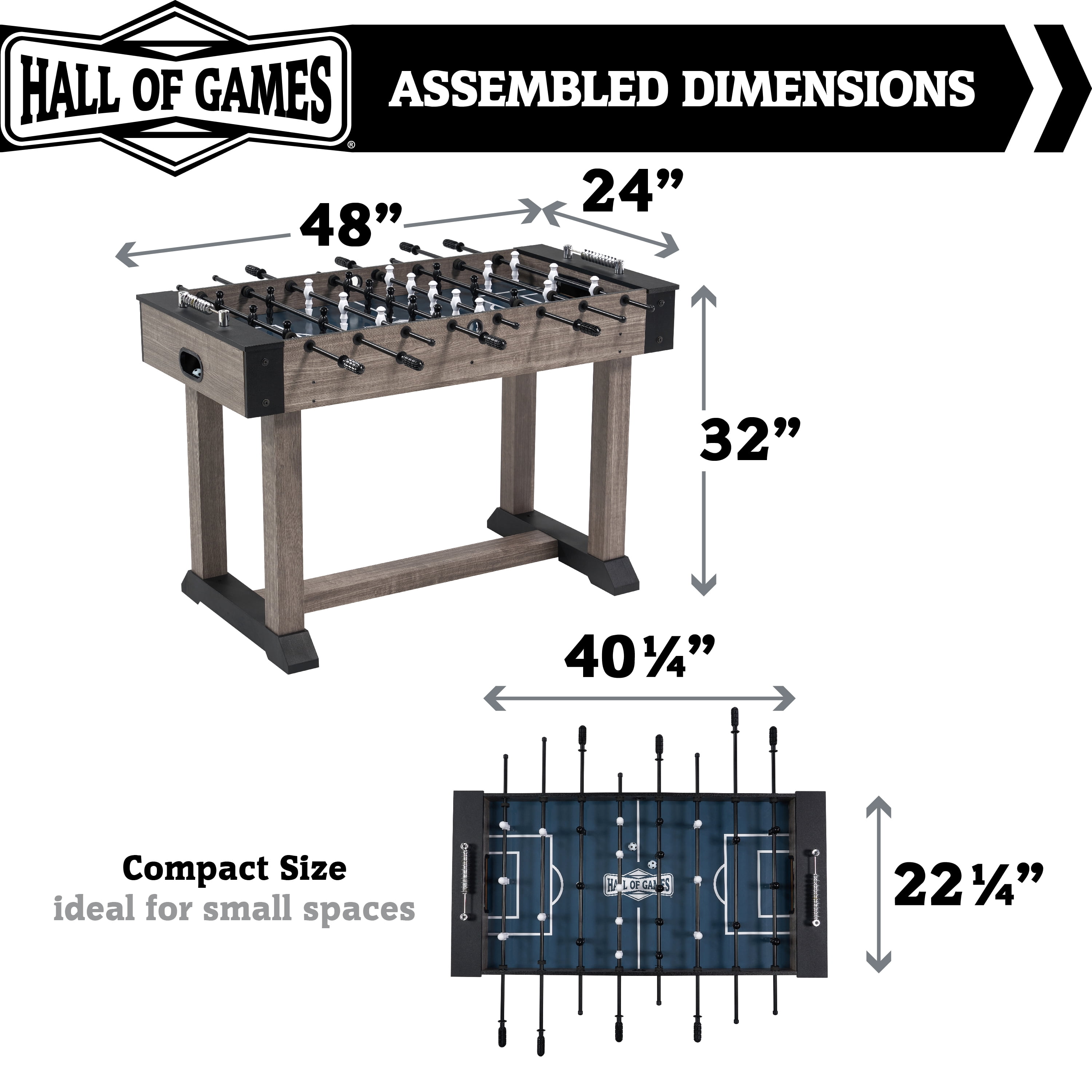 48” Charleston Foosball Gaming Table Standard Size for Family Game Rooms by Hall of Games