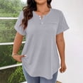 thumbnail image 2 of yoeyez Plus Size Tops for Women Short Sleeve Henley T-Shirt Curved Hem Dressy Casual Tunics to Wear with Leggings Beach Vacation Clothes Gray,XXL, 2 of 7