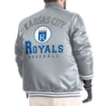 thumbnail image 2 of Men's G-III Sports by Carl Banks Gray Kansas City Royals Cooperstown Adaptive Satin Full-Snap Varsity Jacket, 2 of 4