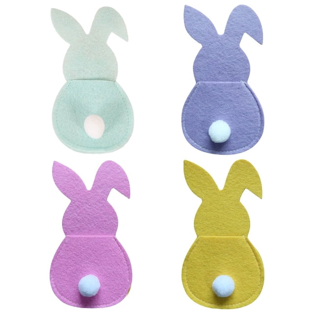 Red and Green Easter Bunny Cutlery Bags Set 4 PC Two Colors Cloth Utensil Holder for Easter Table Decor