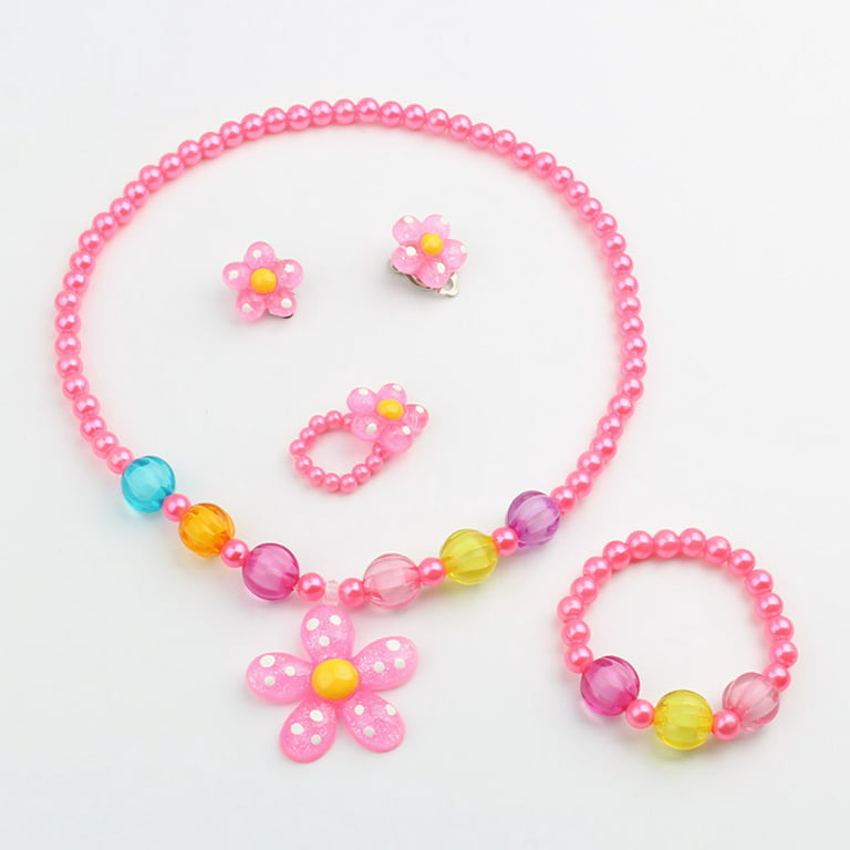 Nuolux Girls Beaded Necklace Bracelet Lovely Children Snowflake Beads Jewelry Set for Kids Jewelry (Random Flower Color), Kids Unisex, Size: 9.65 x 2.68 x