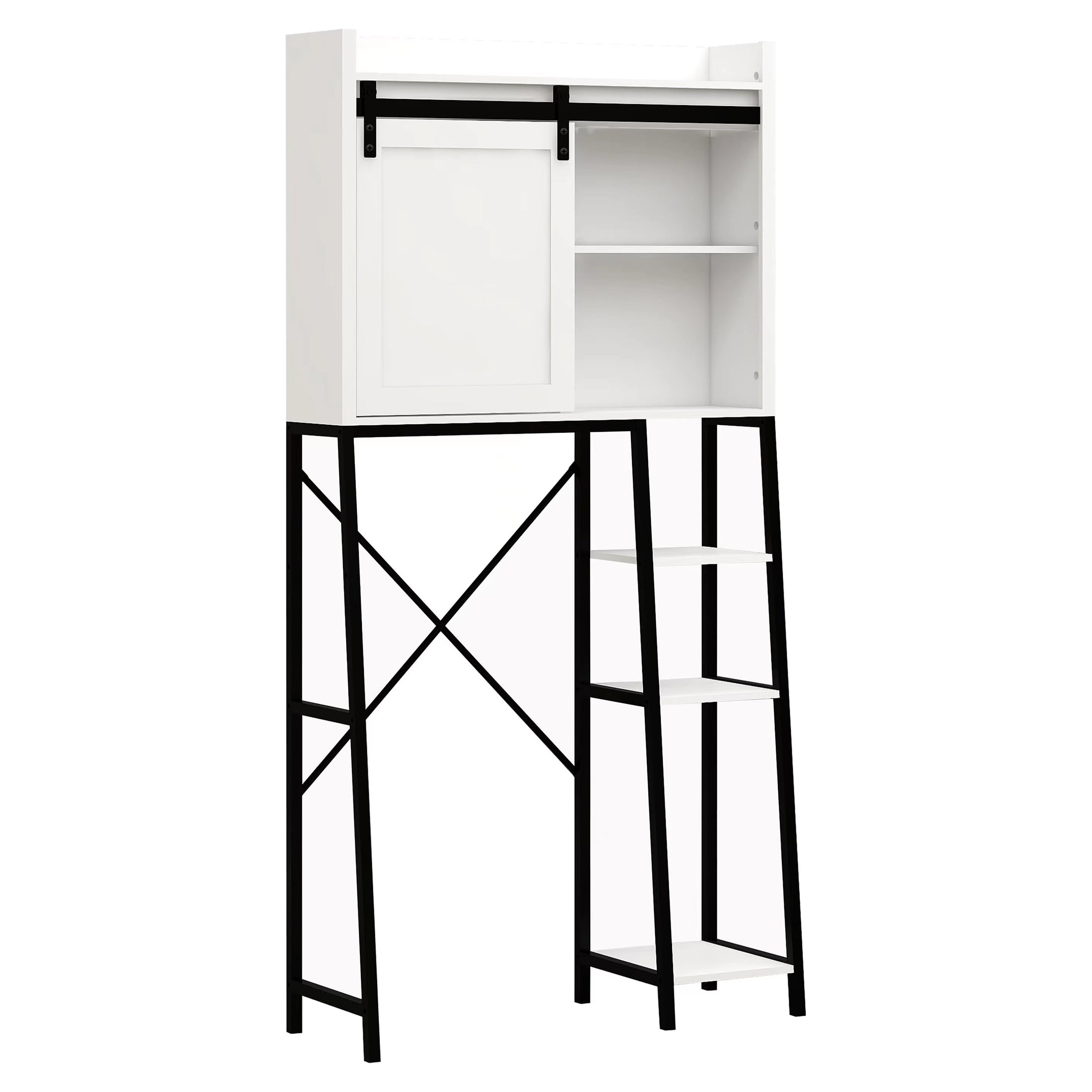 PAPROOS Over the Toilet Storage Cabinet, Bathroom Space Saver Organizer above Toilet with Adjustable Shelf and Side Storage Rack, White+Black