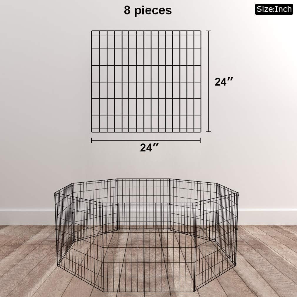 FeGe  | Foldable Dog Playpen | 24 Inch, 8 Panels | Metal Pet Exercise Pen | Indoor Outdoor Portable Dog Fence with Door | Removable, Rust-Resistant Secure Pet Kennel | Easy to Assemble
