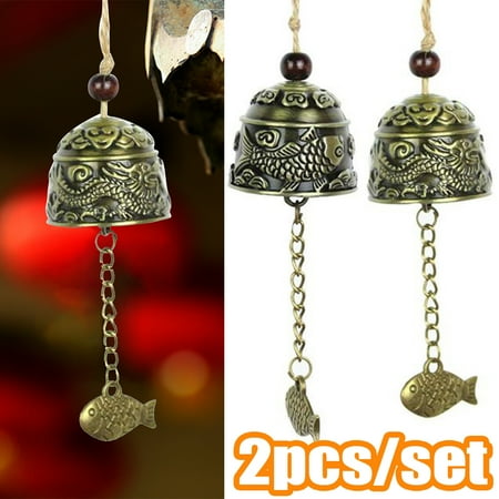 Travelwant 2 Packs Vintage Dragon Fengshui Bell Toy Good Luck Bless for Good Luck Blessing Home Garden Hanging Windchime Blessing Decoration Gift-7.09’’