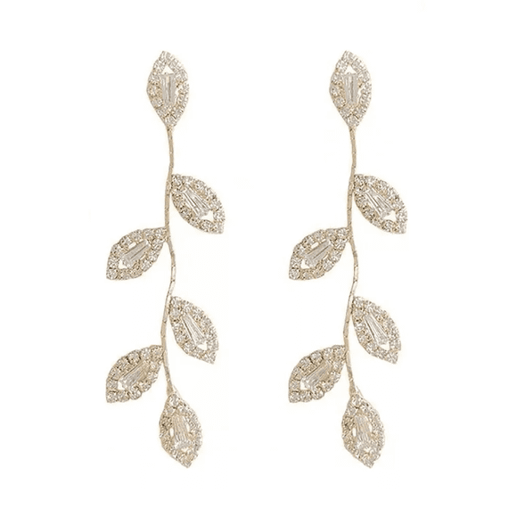 Par Aretes Hojas Colgante Pendiente Largo Dorado Oscuro