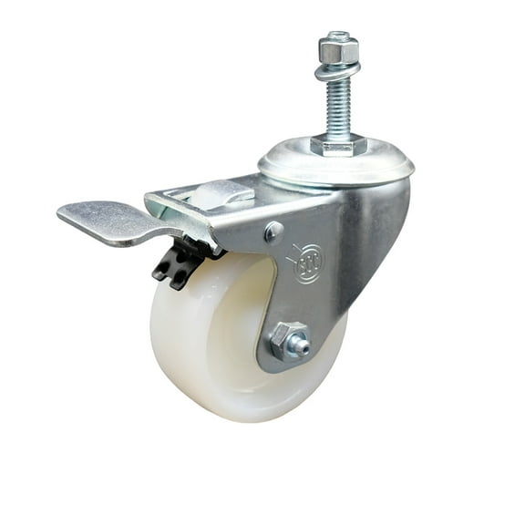 3 Inch Nylon Wheel Swivel 10mm Threaded Stem Caster Total Lock Brake SCC