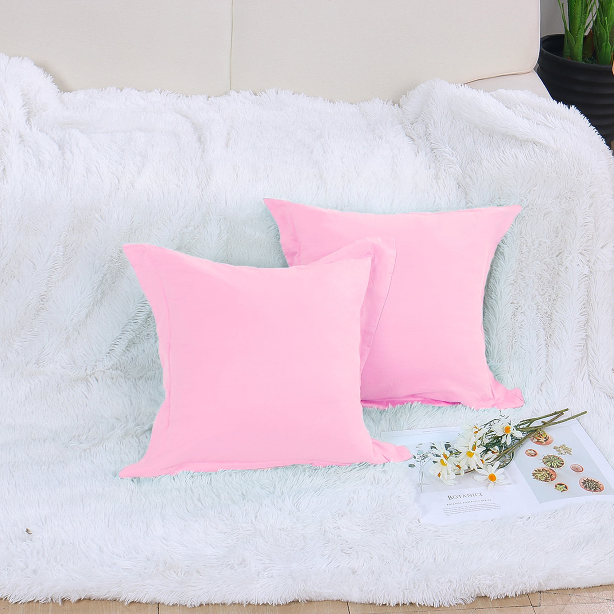 2 Pcs Cotton Pillow Shams Oxford Style Pillowcases Pink 26" x 26