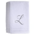 thumbnail image 1 of Monogrammed Towels Fingertip, Personalized Gift, 11 x 18 Inches - Set of 4- Silver Embroidered Towel - Extra Absorbent 100% Cotton- Soft Velour Finish - For Bathroom/ Kitchen/ Spa- Initial L (White), 1 of 4