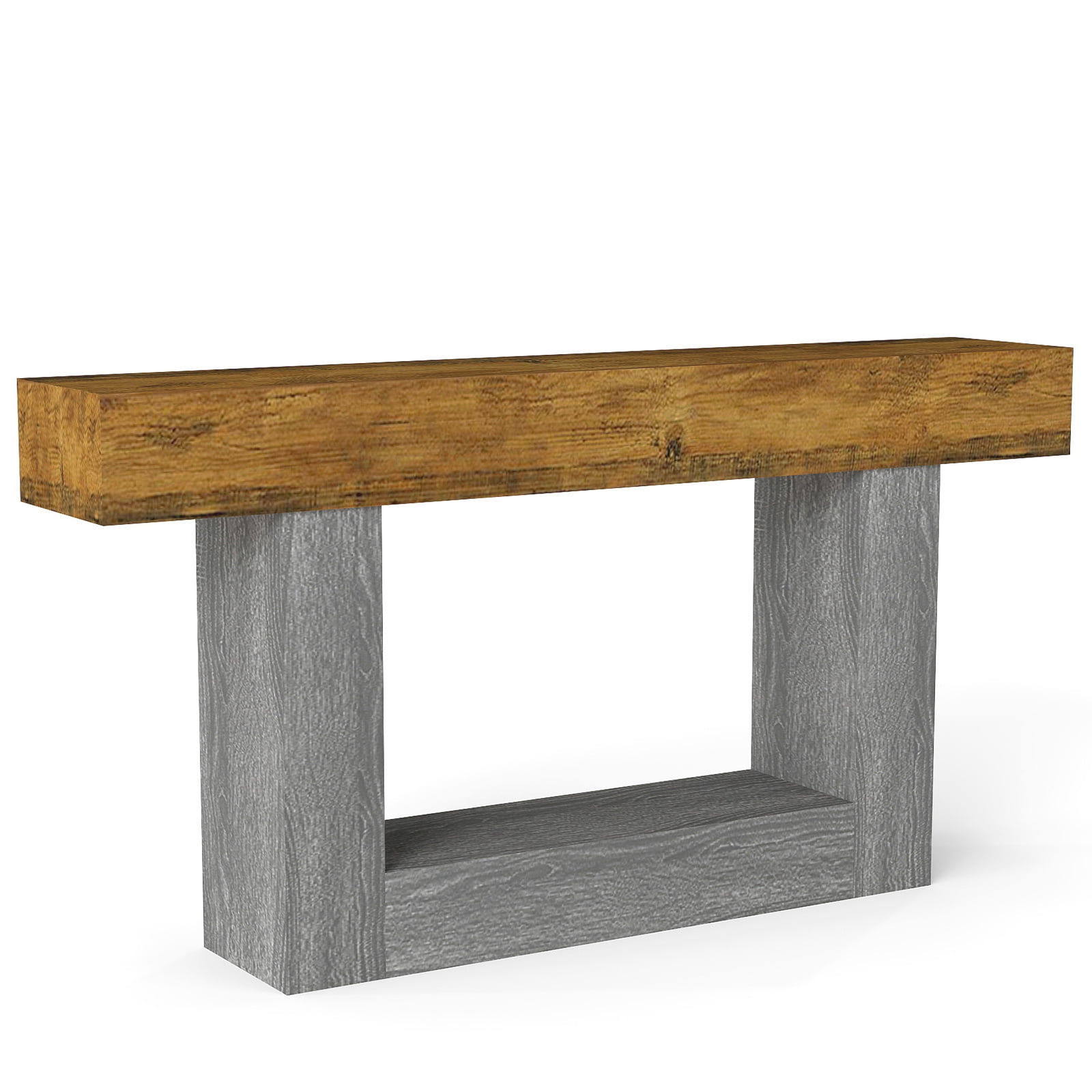 Hommoo 63" Wooden Console Table, Farmhouse 2-Tier Sofa Table, Entryway Table Hallway Table, Brown & Gray