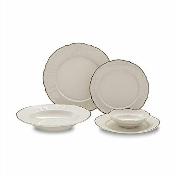 Ocean Dcor China Dinnerware Set: Set of Fine Porcelain Dishes - Service for Eight - Off White and Silver Dishes Set for Entertaining and Formal Use - 40 Piece Fine China Dishware Sets