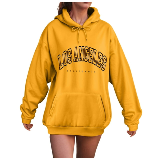 Ccpelsie Sweat à Capuche pour Femmes Manches Longues Décontracté Chandails en Molleton Élégants avec Multi-Poches pour Randonnée Activité Extérieure (Jaune, P)